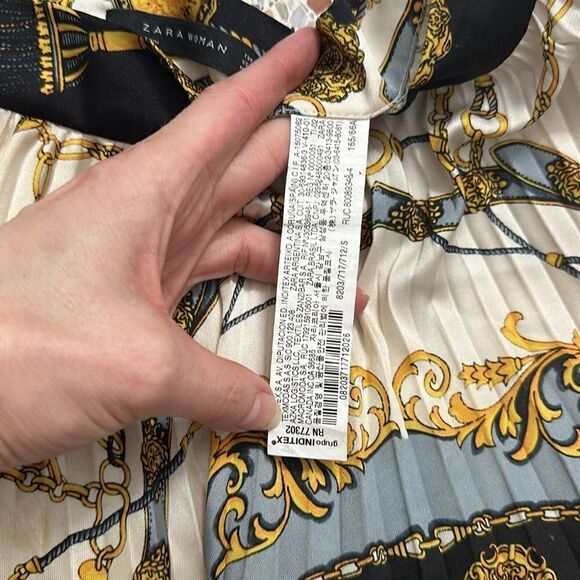 Zara chain navy gold accordion midi skirt small s - Picture 6 of 9